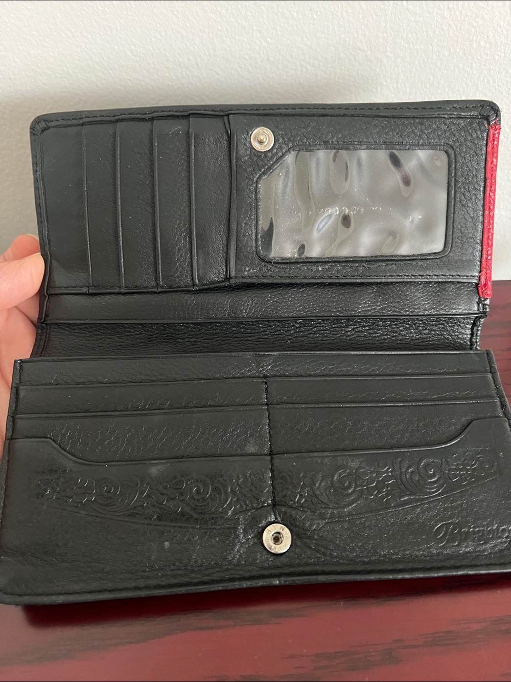 Brighton Black Leather Wallet/Crossbody with Red Heart Detail - Picture 8 of 15